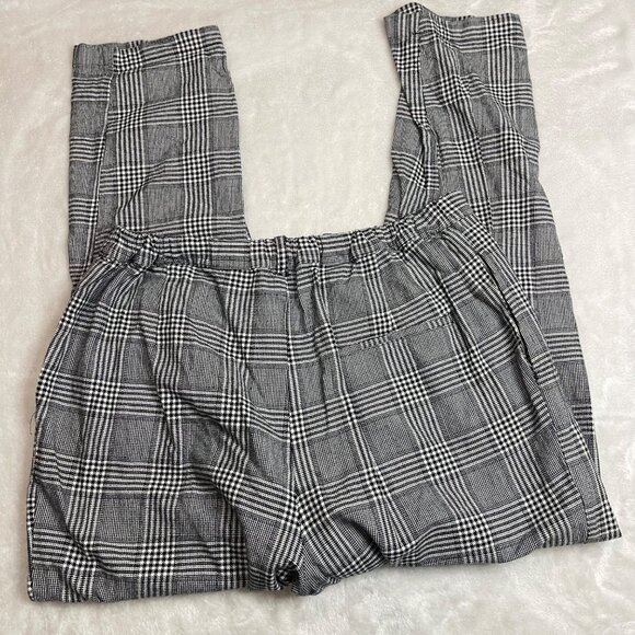 MANGO High Rise Pants Women's Size Medium 100% Cotton Ankle Black‎ White Plaid - Picture 9 of 13